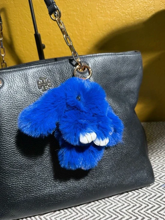 Faux Fur Bunny Bag Charm | Blue Shades & Gold Hardware - Choice of 1 - Picture 3 of 7